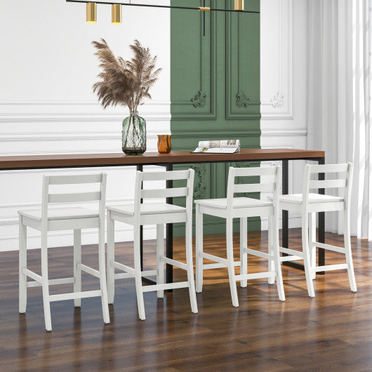 Wooden Bar Stools Set of 2 with Ergonomic Backrest and Footrest-White