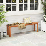 Outdoor 59 Inch Long Patio Dining Backless Wooden Bench with Teak Oil Finish