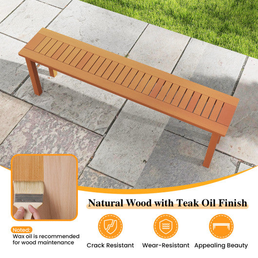 Outdoor 59 Inch Long Patio Dining Backless Wooden Bench with Teak Oil Finish