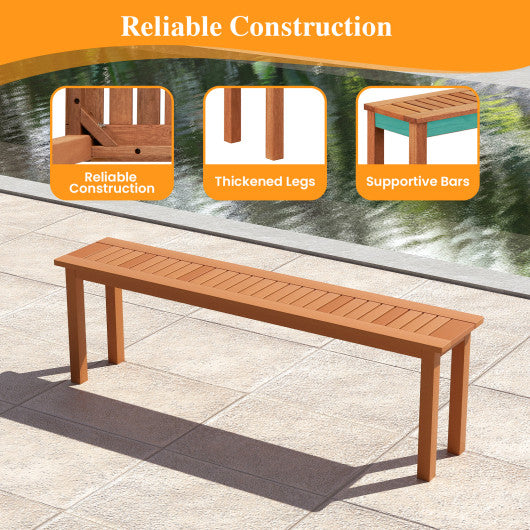 Outdoor 59 Inch Long Patio Dining Backless Wooden Bench with Teak Oil Finish