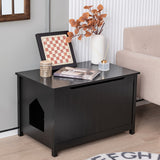 Wooden Cat Litter Box Enclosure with Top Opening Side Table-Black