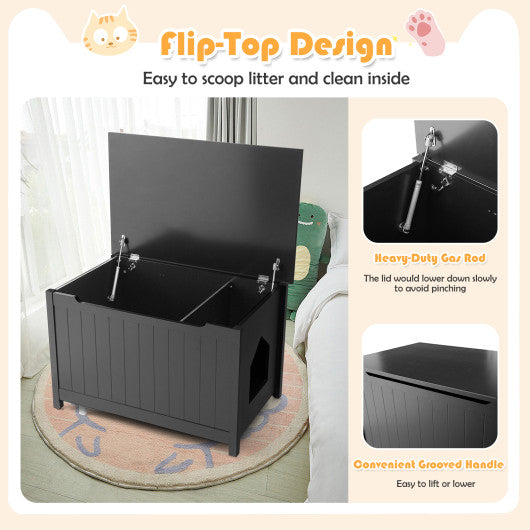 Wooden Cat Litter Box Enclosure with Top Opening Side Table-Black