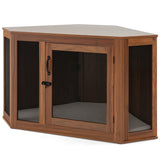 Corner Dog Kennel with Mesh Door and Cushion-Brown