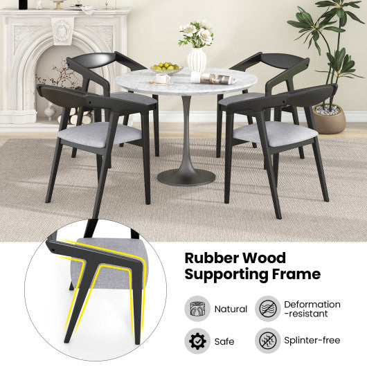 Wooden Dining Chair Set of 2 with Rubber Wood Frame  Armrests and Padded Cushion-black