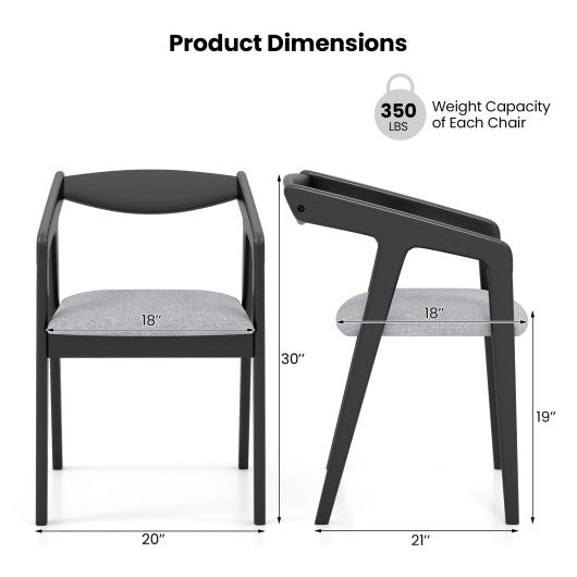 Wooden Dining Chair Set of 2 with Rubber Wood Frame  Armrests and Padded Cushion-black