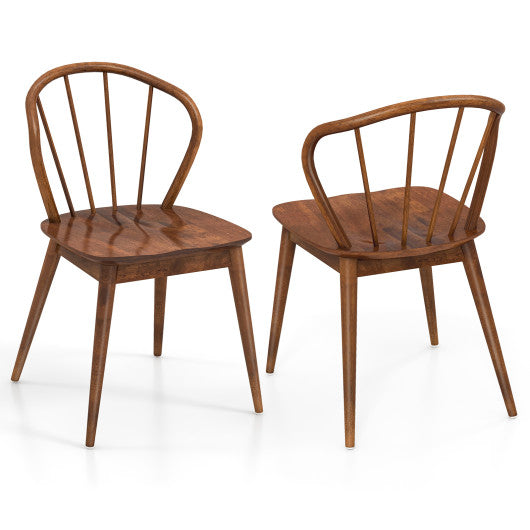Wooden Dining Chair Set of 2 with High Spindle Back and Wide Seat-Walnut