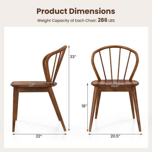 Wooden Dining Chair Set of 2 with High Spindle Back and Wide Seat-Walnut