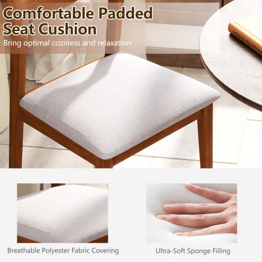 Wooden Dining Chair Set of 2 with Rubber Wood Frame and Wide Padded Seat-Walnut