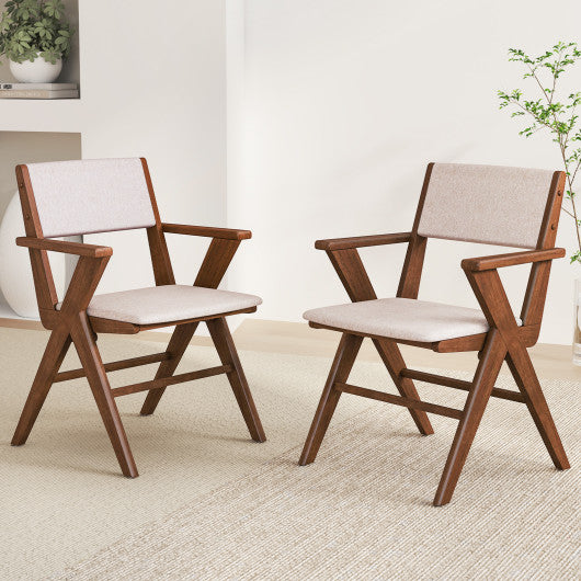 Wooden Dining Chair with Rubber Wood Frame Set of 2-Walnut