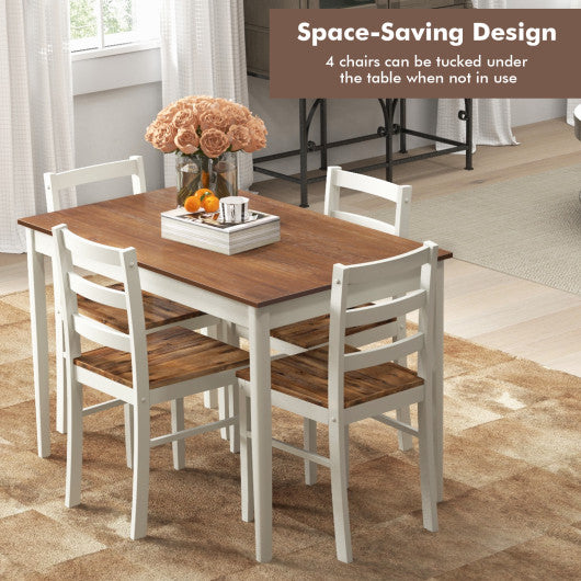 5-Piece Wooden Dining Set with Rectangular Table and 4 Chairs-Coffee