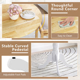 Wooden Dining Table with Round Tabletop and Curved Trestle Legs-Natural & White