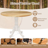 Wooden Dining Table with Round Tabletop and Curved Trestle Legs-Natural & White