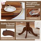 Wooden Dining Table with Round Tabletop and Curved Trestle Legs-Walnut