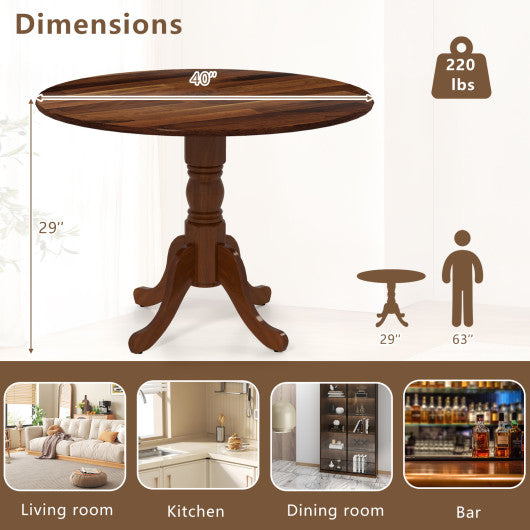 Wooden Dining Table with Round Tabletop and Curved Trestle Legs-Walnut