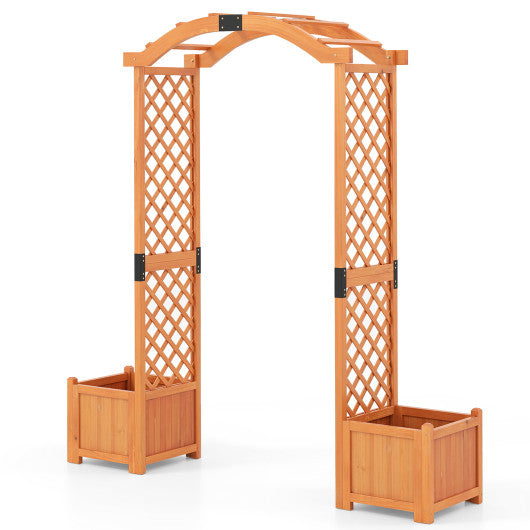 Wooden Garden Arbor with Planter and Trellis for Climbing Plants Decorations-Orange