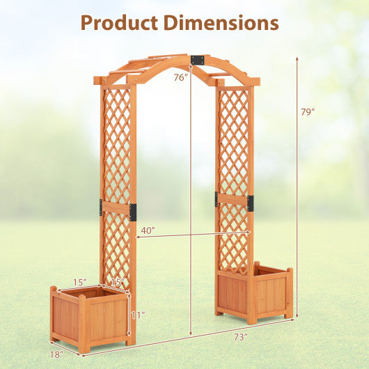 Wooden Garden Arbor with Planter and Trellis for Climbing Plants Decorations-Orange