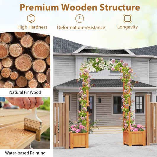 Wooden Garden Arbor with Planter and Trellis for Climbing Plants Decorations-Orange