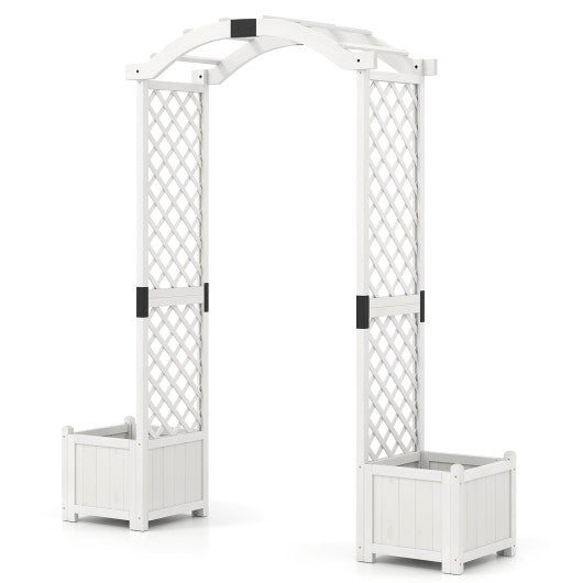 Wooden Garden Arbor with Planter and Trellis for Climbing Plants Decorations-White
