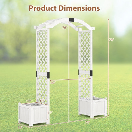 Wooden Garden Arbor with Planter and Trellis for Climbing Plants Decorations-White