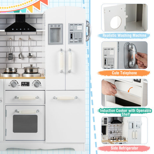 Wooden Kid's Corner Kitchen Playset with Stove for Toddlers-Natural & White