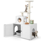 Cat Tree with Litter Box Enclosure with Cat Condo-White