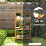 3-Tier Wooden Plant Stand with Weatherproof Asphalt Roof for Patio-Natural