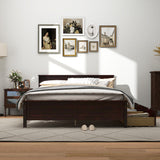 Full Size Bed Frame with Storage Drawers and Solid Wood Headboard-Espresso