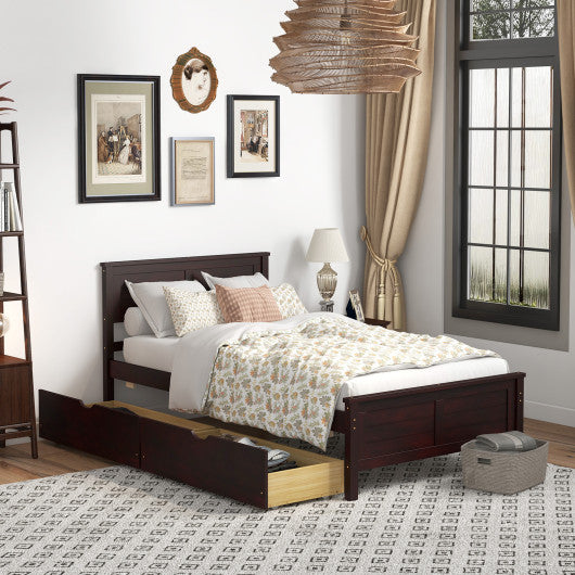 Twin Size Bed Frame with Storage Drawers-Espresso