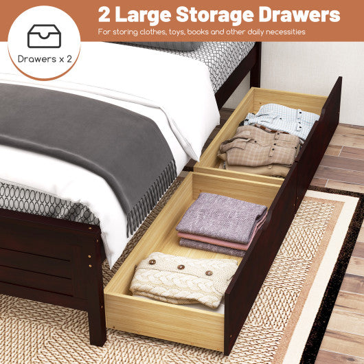 Twin Size Bed Frame with Storage Drawers-Espresso