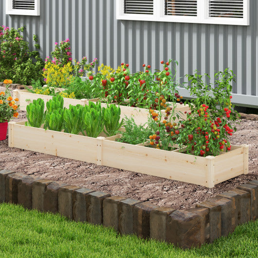 Wooden Raised Open-Ended Base Garden Bed with 2 Planter Boxes Divider-Natural