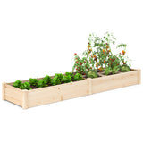 Wooden Raised Open-Ended Base Garden Bed with 2 Planter Boxes Divider-Natural