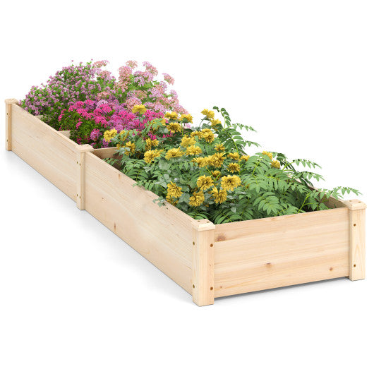 Wooden Raised Open-Ended Base Garden Bed with 2 Planter Boxes Divider-Natural