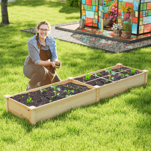 Wooden Raised Garden Bed with 2 Planter Boxes and Dividers-Natural