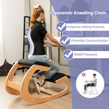Wooden Rocking Chair with Comfortable Padded Seat Cushion and Knee Support-Black