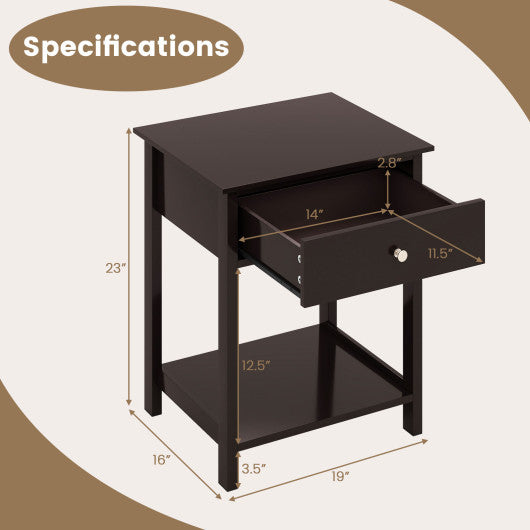 Wooden Storage Shelf with Drawer for Bedroom and Living Room-Brown