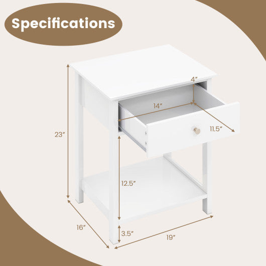 Wooden Storage Shelf with Drawer for Bedroom and Living Room-White