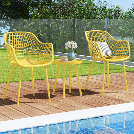 3 Piece Patio Chair Set with PP Seat and Tabletop for Porch-Yellow