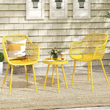 3 Piece Patio Chair Set with PP Seat and Tabletop for Porch-Yellow