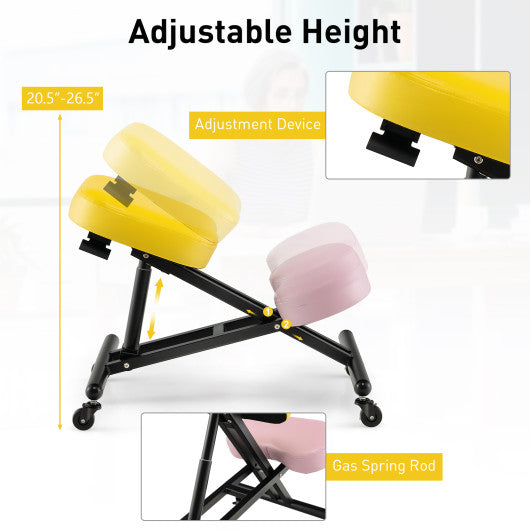 Adjustable Ergonomic Kneeling Chair with Upgraded Gas Spring Rod and Thick Foam Cushions-Yellow