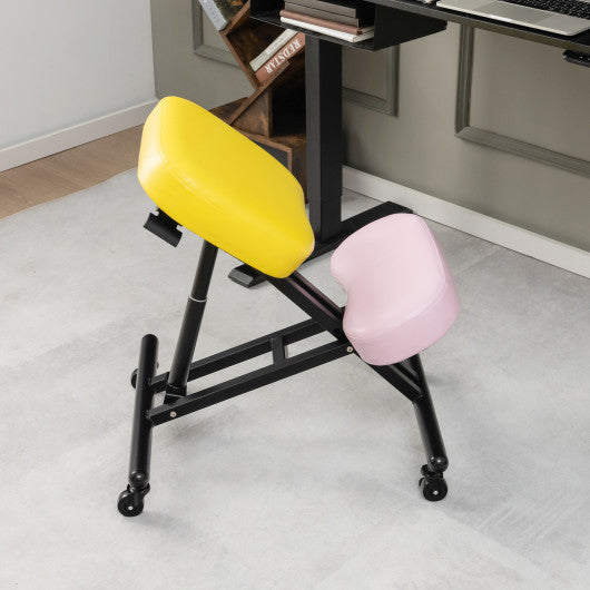Adjustable Ergonomic Kneeling Chair with Upgraded Gas Spring Rod and Thick Foam Cushions-Yellow