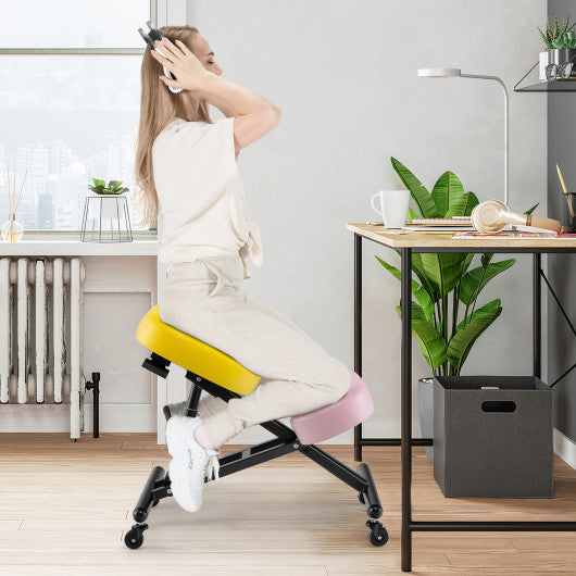 Adjustable Ergonomic Kneeling Chair with Upgraded Gas Spring Rod and Thick Foam Cushions-Yellow