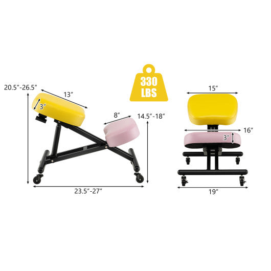 Adjustable Ergonomic Kneeling Chair with Upgraded Gas Spring Rod and Thick Foam Cushions-Yellow