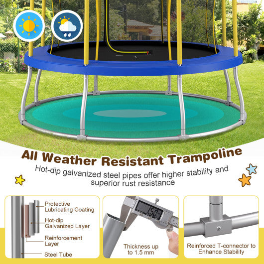 8 Feet Outdoor Unique Flower Shape Trampoline with Enclosure Net-Yellow