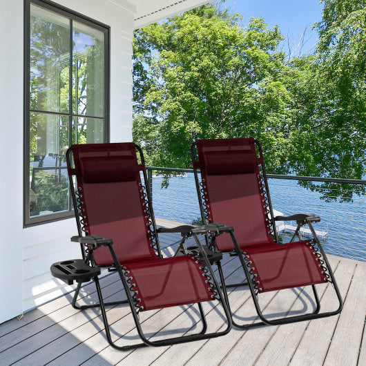 Outdoor Folding Zero Gravity Reclining Lounge Chair-Dark Red