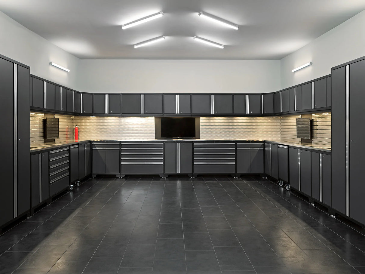 Pro Series 5 Piece Cabinet Set with Sink, Wall Cabinet, Tool Drawer, and Worktop
