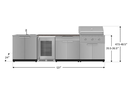 Outdoor Kitchen Stainless Steel 6 Piece Cabinet Set with Sink, Bar, Grill Cabinet, Performance Grill, Countertop and Glass Door Fridge