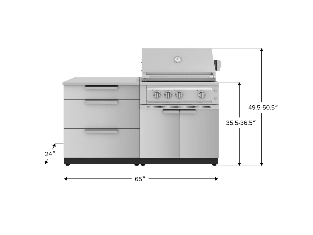 Outdoor Kitchen Stainless-Steel 4 Piece Cabinet Set with 3 Drawer, Grill Cabinet, Platinum Grill, and Countertop