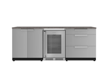 Outdoor Kitchen Stainless Steel 5 Piece Cabinet Set with 3-Drawer, 2-Door Cabinet, Countertops and Fridge