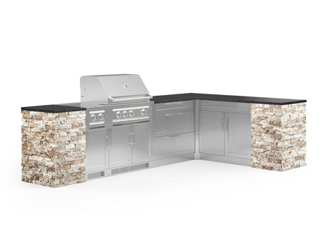 Outdoor Kitchen Signature Series 11 Piece L Shaped Cabinet Set with 3 Drawer, Bar, Dual Side Burner, Grill and Grill Cabinet