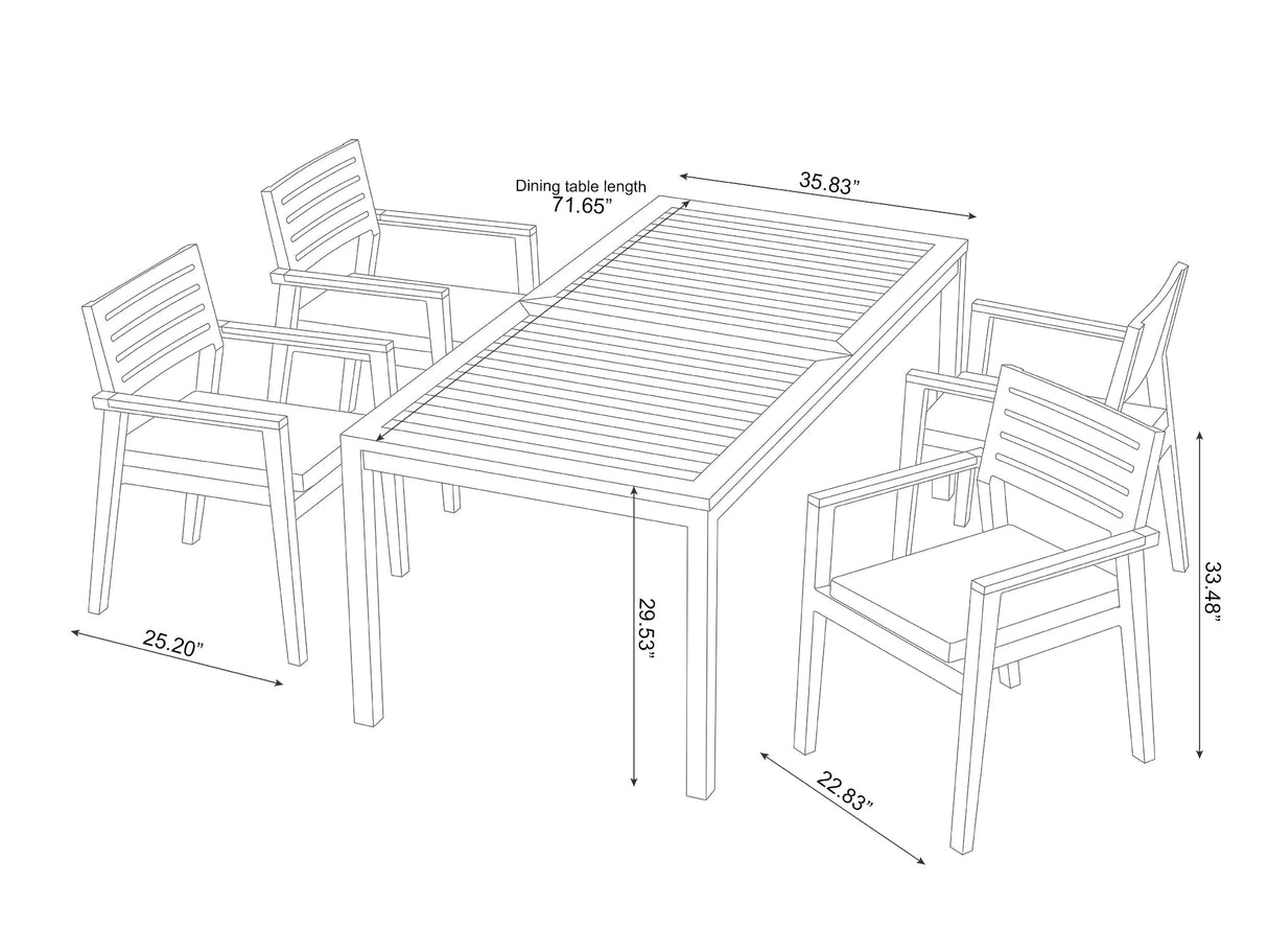 Rhodes 4 Seater Dining Set with 72 In. Table